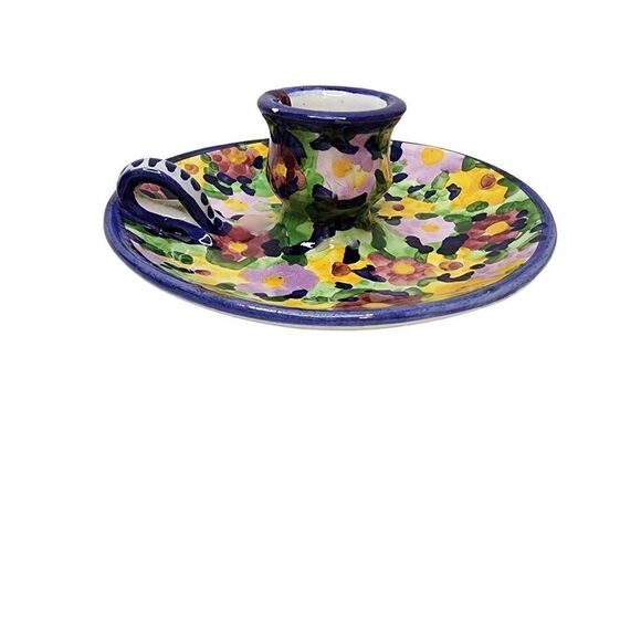 Home Accents Candle Holders, Portuguese Hand Painted Ceramic Candlestick Tray - Picture 8 of 8
